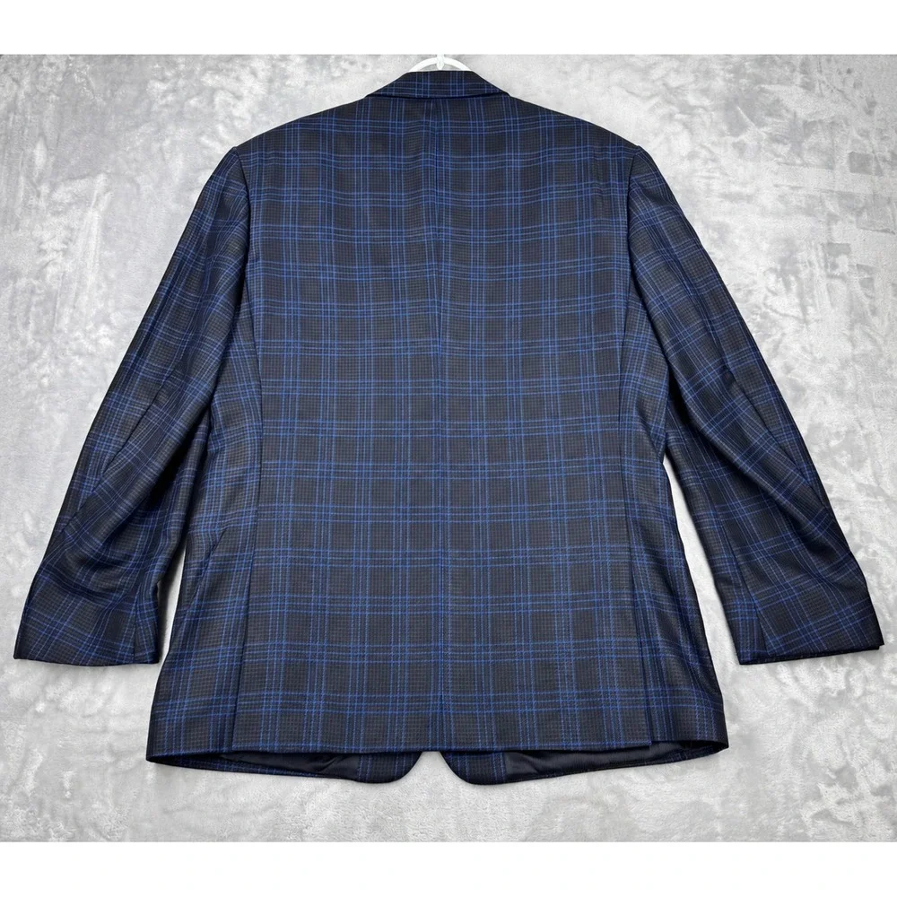 EXTREMA ZANETTI Zegna Blazer 44R US 54R IT Blue Windowpane Plaid Super 120s Wool